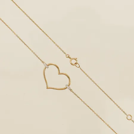 Collier längd 38-42cm bredd 1mm hjärta med vita stenar 12x17mm 9K Vikt: 1,3 g