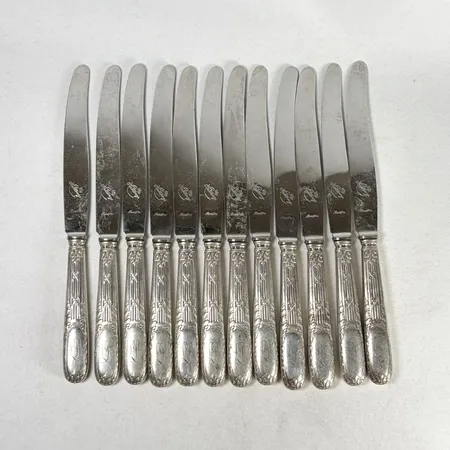 12 st matknivar 26cm, knivblad i rostfritt stål, silver 830/1000, Bruttovikt: 865g Vikt: 865 g