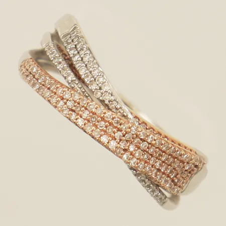 Ring med diamanter ca 168xca0,005ct, stl:18¾ bredd 8,4mm tvåfärgad 14K  Vikt: 5,8 g