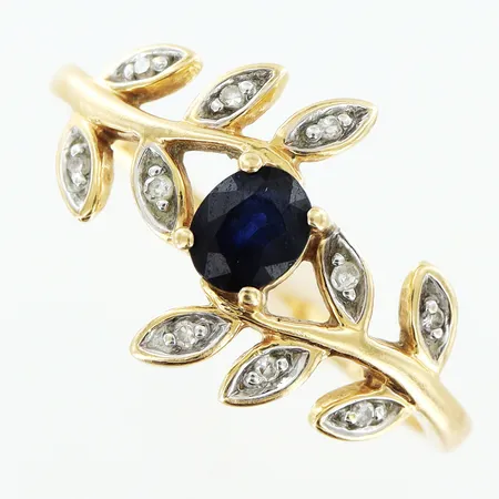 Ring Guldfynd stl:18, bredd 1,5-12mm, blå sten, diamanter 10xca0,005ct, 8/8-slipade, 18K Vikt: 3 g