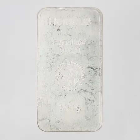 Tacka Heraeus 95x50mm, 999/1000 silver Vikt: 500 g