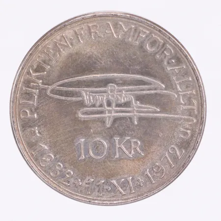 Mynt, Gustaf VI Adolf, "Plikten framför allt", 10Kr, 1972, silver 830/1000  Vikt: 18 g