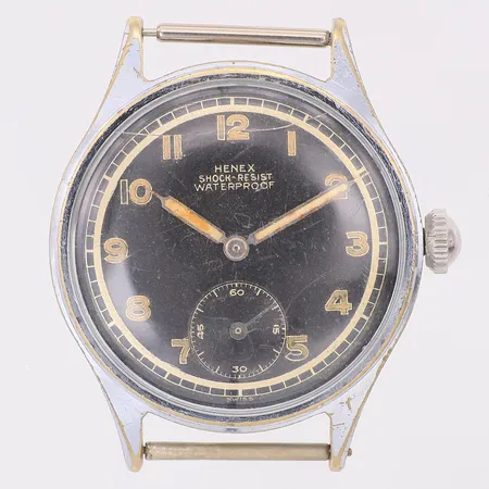 Herrur Henex manuell Ø34mm, spricka i glas, gravyr, saknar armband