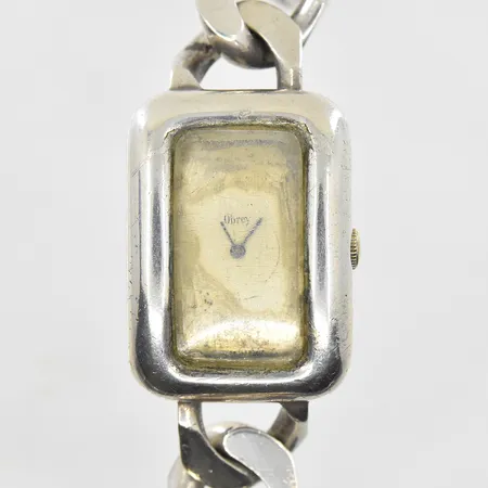 Armbandsur Obrey Paris med boett och länk i silver manuell, boett 26x38 mm, längd inklusive ur 21 cm, länkens bredd 17 mm, mycket repigt glas, sliten urtavla, glapp krona, silver 925/1000