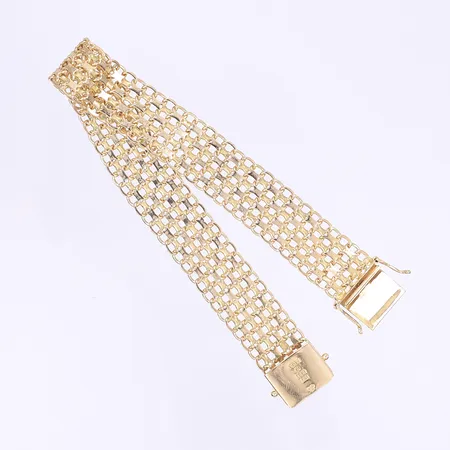 Armband X-länk längd 20cm bredd 14mm, svenska stämplar, kistlås, 18K Vikt: 24 g