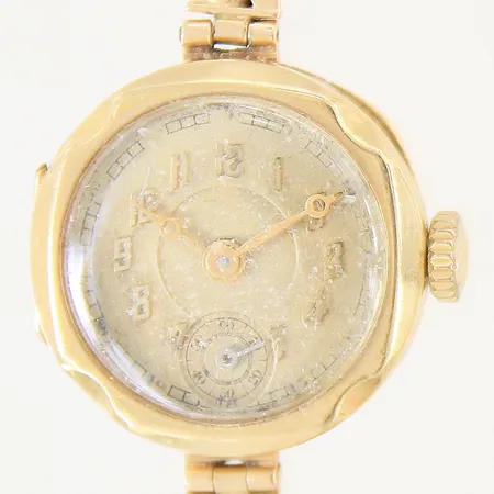 Damur 18K manuell Ø21mm liten sekundvisare går ej trög krona, bucklig, Pansarlänk samt säkerhetskedja i 18K bruttovikt: 16,6g