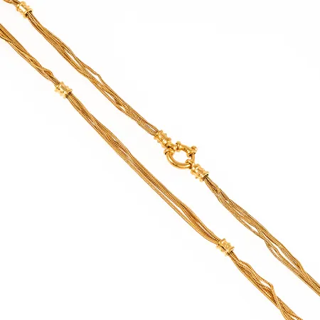 Collier 4-radigt med dekor längd 42cm bredd ca 5mm, vissa ojämnheter, portugisiskt guld 80% 15,3g.