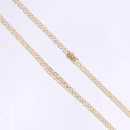 Halscollier doserad X-länk med stav 45cm, bredd 5-7mm, kistlås, svenska stämplar, 18K Vikt: 16,5 g