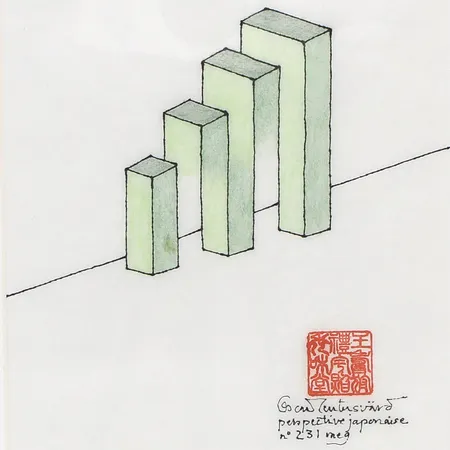 Tavla blandteknik, Oscar Reutersvärd Perspective Japonaise no 231 meg, tusch och krita, bildmått: 28x21cm, rammått: 41x34cm, signerad, ej examinerad ur ram