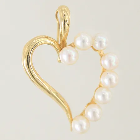 Hänge hjärta med odlade pärlor Ø4mm 30x22mm öppningsbar ögla 18K Vikt: 2,9 g