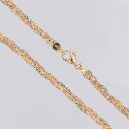 Collier flätat trefärgat 42cm bredd 5mm, 14K Vikt: 9,3 g