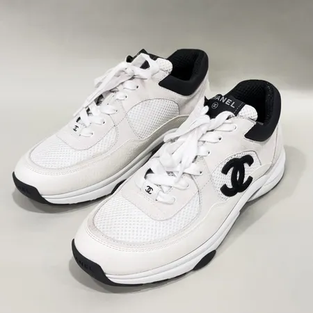 Sneakers Chanel Mesh Suede Calfskin & Grained Calfskin vit/svart stl:41 dustbag kortsköps kvitto 2025 extra svarta skosnören kartong påse 