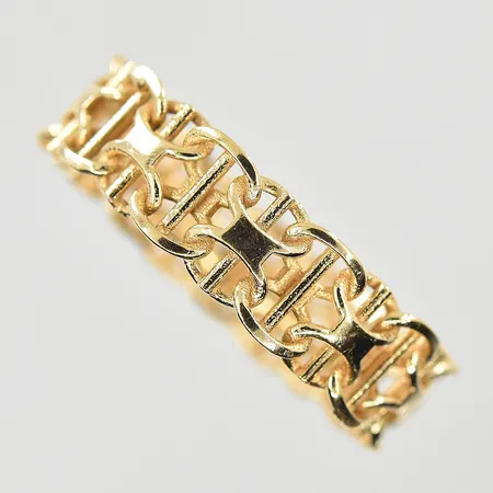 Ring X-länk stl:18, bredd 6mm, ostämplad, 18K. Vikt: 2,7 g