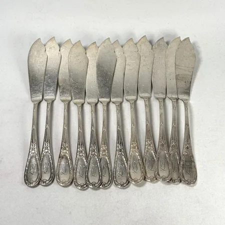 12 st fiskknivar 23cm, silver 830/1000 Vikt: 694 g