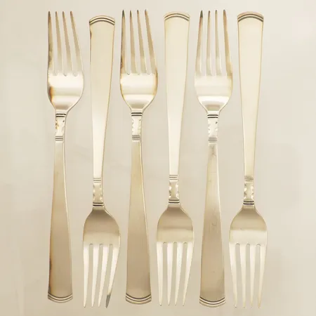Sex matgafflar längd 18cm GAB från 1992 silver 830/1000 Vikt: 232 g på auktion i Farsta hos Pantbanken Sverige