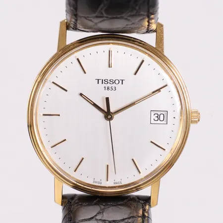 Herrur Tissot quartz datum Ø33,7mm boett 18K läderband med ask Vikt: 0 g