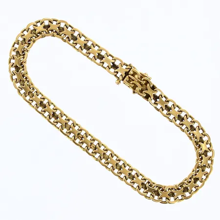Armband X-länk längd 19,5cm, bredd 7mm, saknar 1 låsåtta, 18K Vikt: 14,1 g