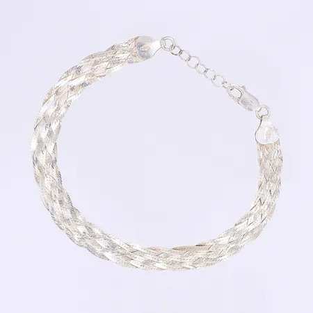 Armband flätad 18-20cm, bredd 8mm, silver 925/1000 Vikt: 4,9 g