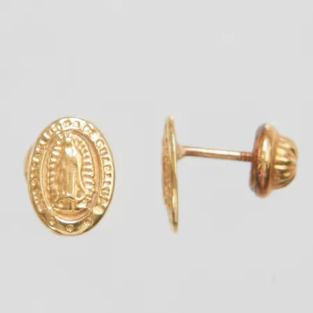 Örhängen med motiv av Vår Fru av Guadalupe, 8,6x6,2mm, gängade stift, 18K Vikt: 0,7 g