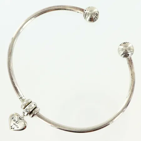 Armband Pandora stelt Ø70x60mm, bredd 3mm, 2 stopp, 1 hänge med text: The sky is the limit/You did it, vita stenar, ALE silver 925/1000 Vikt: 15,1 g