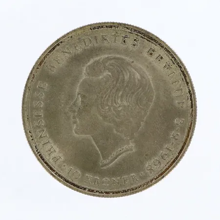 Mynt 10-kroner Frederik IX Konge AF Danmark, Ø36mm, 800/1000 silver   Vikt: 20,5 g