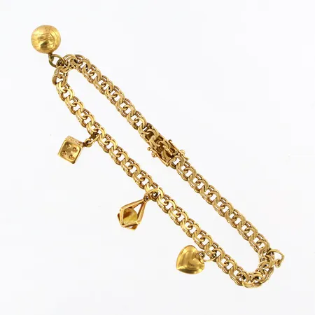 Armband Bismarck med berlocker, längd: 18,2cm, bredd: 4,5mm, 1 berlock saknas, 18K Vikt: 10,7 g