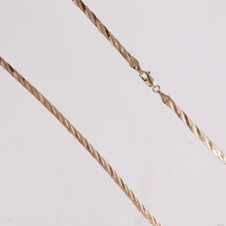 Kedja flätad två färgad längd 42 cm bredd 2,5mm 18K Vikt: 7,1 g på auktion i Linköping hos Pantbanken Sverige