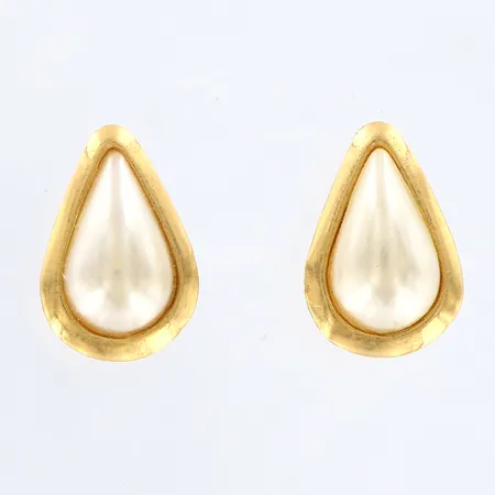 Örhängen med vita pärlor, 9x13mm 18K Vikt: 0,9 g