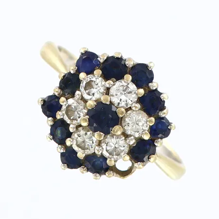 Ring med blåa och vita stenar, stl: 17½, bredd: 2-13mm, vitguld, saknar sten, 14K Vikt: 4,1 g