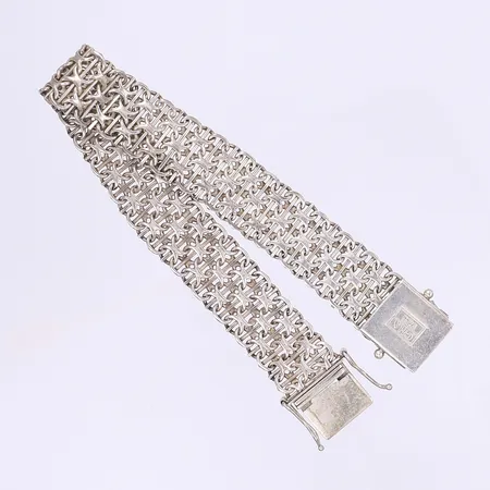 Armband X-länk tvåradig med stav GHA, längd 19cm, bredd 14mm, kistlås, svenska stämplar, silver 925/1000 Vikt: 23 g