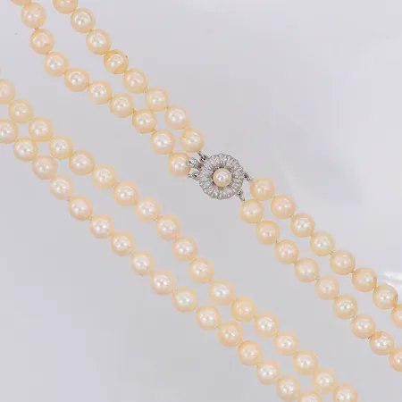 Pärlcollier dubbelradigt odlade sötvattenpärlor Ø7,7mm, silverlås 830/1000