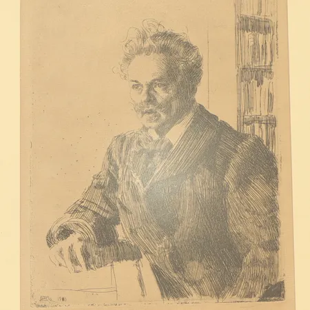 Etsning, Anders Zorn, "August Strindberg", 42x33cm, signerad med blyerts Skickas med postpaket.