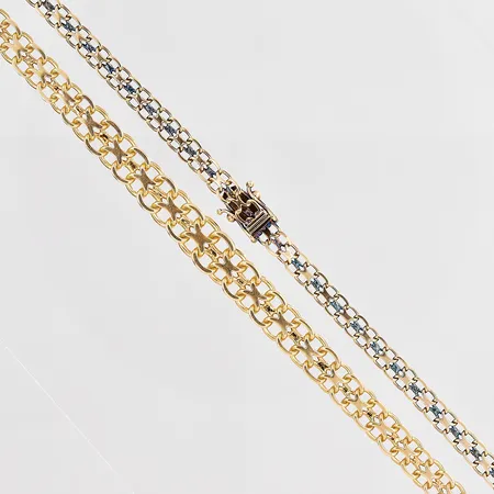 Collier X-länk längd 43,5cm doserad bredd 4,4-7,8mm sliten länk missfärgad 18K Vikt: 17,8 g
