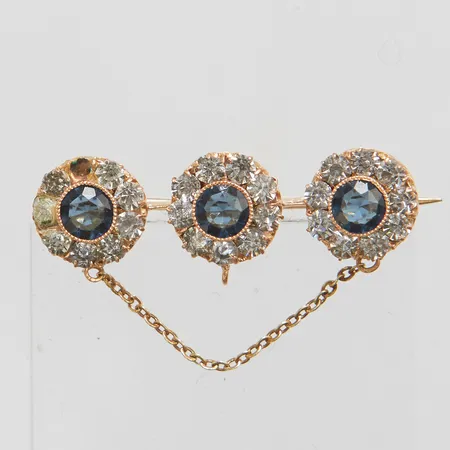 Brosch med stenar i glas 30x10mm, Nederländsk stämpel, saknas sten, defekt, 14K Vikt: 2,3 g