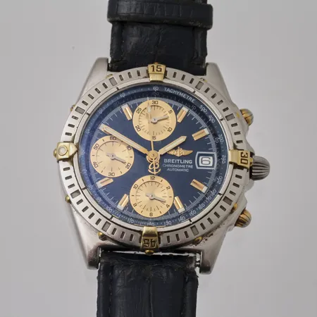 Herrur Breitling chronometre automatic, Ø40mm, ref: B13352, serienr: 451242, datum, stål med guldraiders, läderband slitet, inga tillbehör.