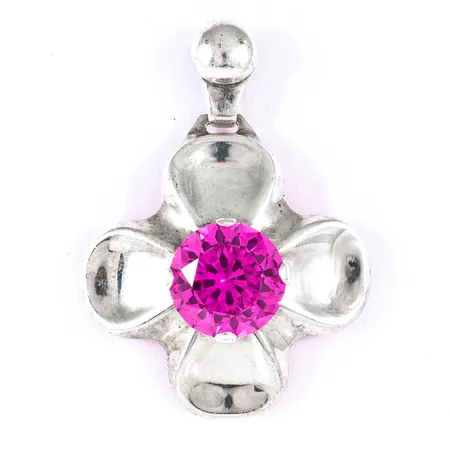 Hänge blomma med rosa sten bredd 30,5mm längd inkl ögla 42mm, silver 925/1000 5,1g.