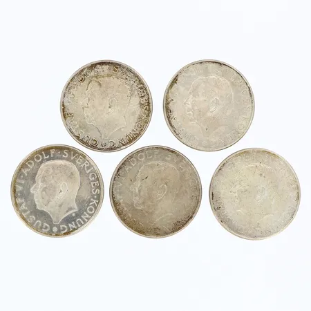 5 Mynt 10-kronor 1882-1972, Ø32mm, 830/1000 silver Vikt: 90 g