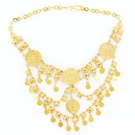 Collier längd 39cm bredd 5mm-12cm, smärre skevheter, 21K Vikt: 24,9 g
