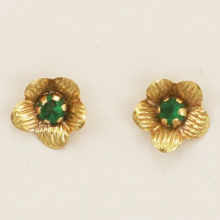 Ett par örhängen blommor med gröna stenar, Ø6,5mm lätt skeva 18K Vikt: 0,3 g