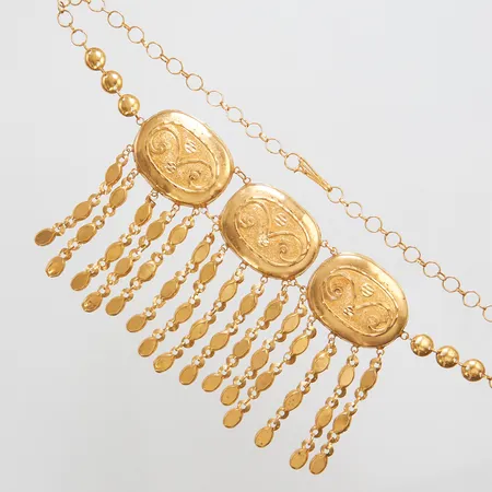 Collier/hårsmycke längd: 40,2cm, längd kläppar: ca.40mm, 21K Vikt: 20,7 g
