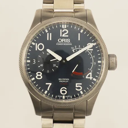 Herrur Oris Big Crown ProPilot Calibre stål manuell 111 Ø44mm 10-dagars gångreserv stålarmband repigt snr: 3477474 ref: 01 111 7711 4165-Set 8 22 19 box manual garantikort extra länkbit med ytterkartong.
