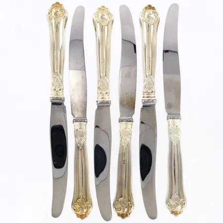 6 Bordsknivar 22cm modell Sachsisk, silver 830/1000 rostfritt stål i knivblad Vikt: 428,5 g