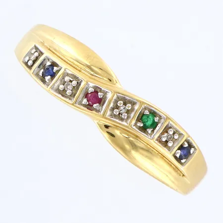 Ring med diamanter samt färgade stenar GHA, stl: 20, bredd: 2-6mm, 18K Vikt: 3,4 g