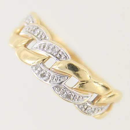 Ring Pansar med 8/8-slipade diamanter 6 x ca 0,005ct stl:16¾ bredd 1,4-6,2mm ostämplad 18K Vikt: 2,7 g