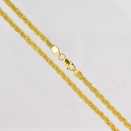 Collier flätad längd 40,5cm bredd 3,4mm 21K Vikt: 7,3 g på auktion i Västerås hos Pantbanken Sverige
