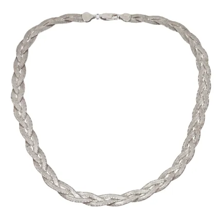 Collier halvstelt flätat längd 43,5cm bredd 8mm, mönsterdekor en sida, andra sidan blank, Guldfynd, 925/1000 17,9g.