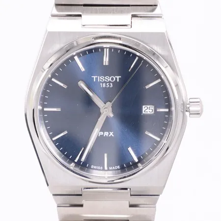 Herrur Tissot PRX T137.410.11.041.00, RF6UCQFFB blå urtavla quartz fungerar box, certifikat, fint skick Vikt: på auktion i Linköping hos Pantbanken Sverige