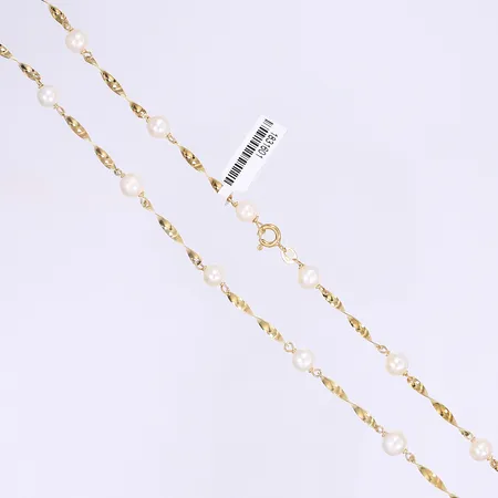 Halscollier med pärlor 49cm, bredd 3-6mm, 18K, Bruttovikt: Vikt: 9,9 g