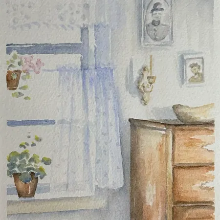Tavla akvarell interiör av Kerstin Westin 21 x 15cm, ram