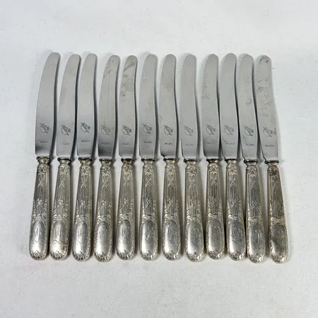 12 st matknivar 21cm, knivblad i rostfritt stål, silver 830/1000, Bruttovikt: 609g Vikt: 609 g